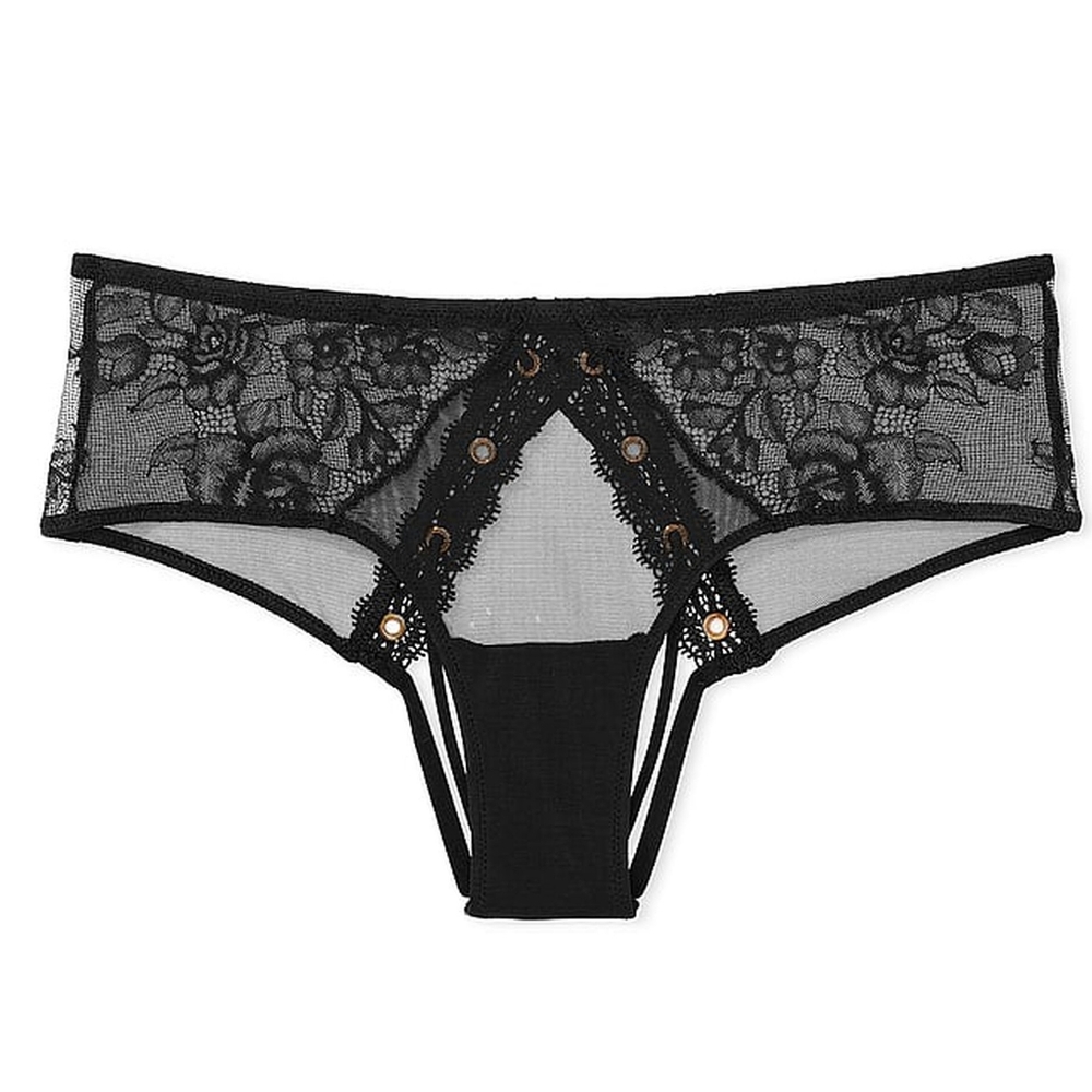 *NWOT* Victoria's Secret Medium Lace & Grommet Open Back Cheeky Panty in Black